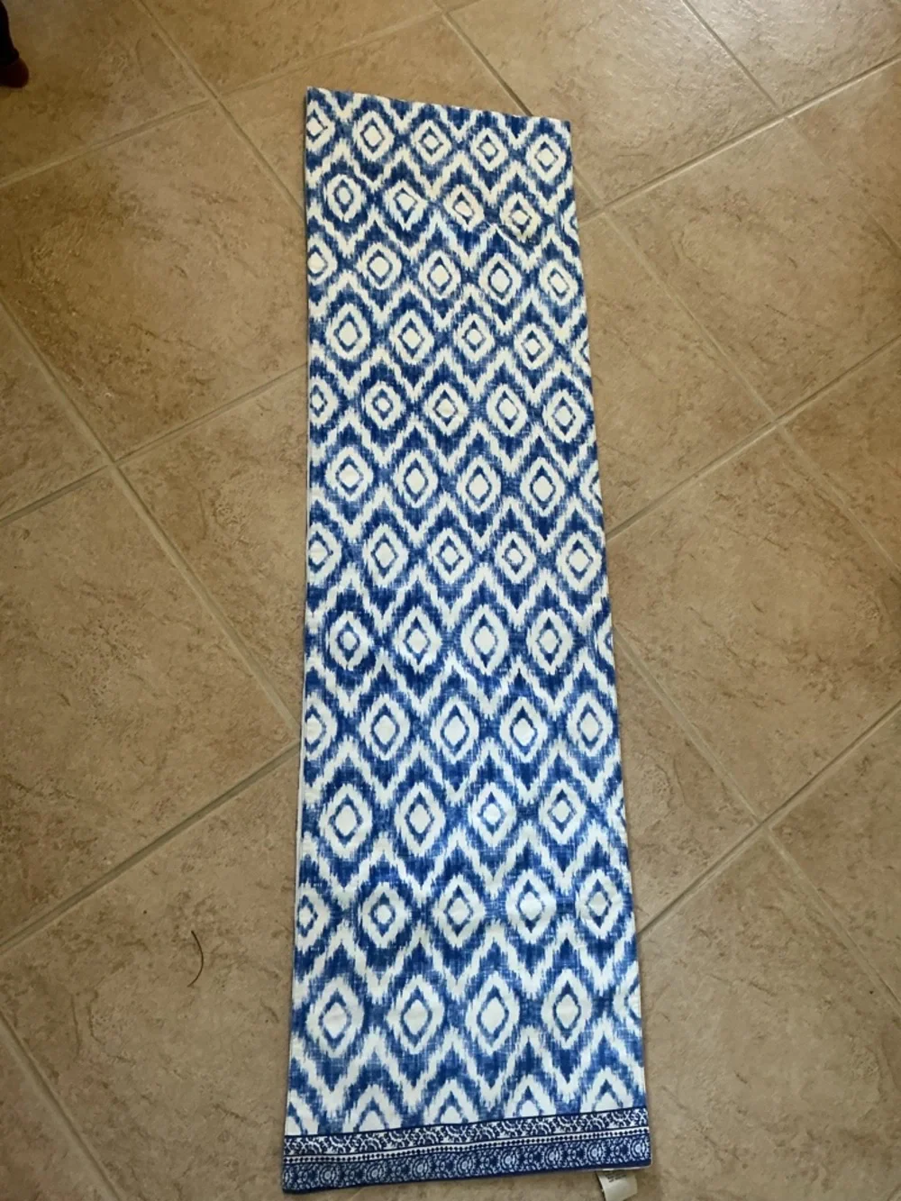 Williams Sonoma Blue and White Ikat Table Runner 15” by 106